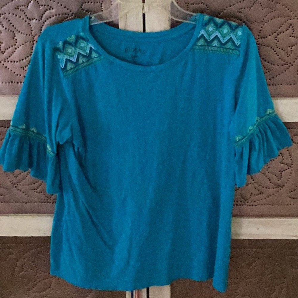 Lee Blue Flutter Sleeve Ruffled Blouse